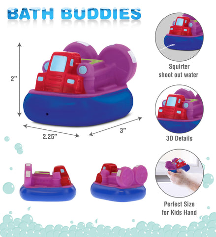 DolliBu Airboat Bath Buddy Squirter - Floating Airboat Rubber Bath Toy, Fun Water Squirting Bathtime Play for Toddlers, Cute Watercraft Vehicle Toy for The Bathtub, Beach, & Pool for Girls & Boys