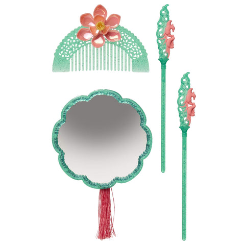 Disney Mulan Hair Accessory Set, Role Play Hair Accessory Pieces Include: Mirror, Hair Comb & Barrettes - for Girls Ages 3+