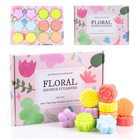 Floral Shower Steamers 12 Pack, Aromatherapy Shower Tablets, Natural Floral Scent, Flower Themed Pampering Gift for Women.