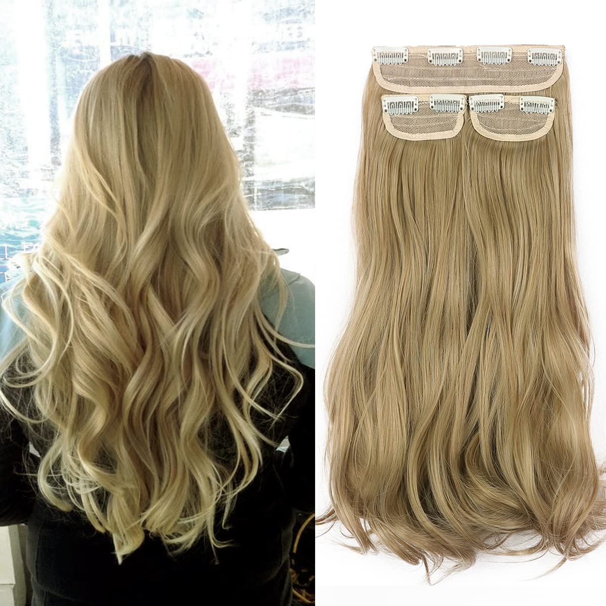 Natural Blonde Hair Extensions Clip in Hair(3 PCS Set Invisible Natural Blonde Wig Extensions) Thick Synthetic Hair Pieces for Women and Girls - 16"