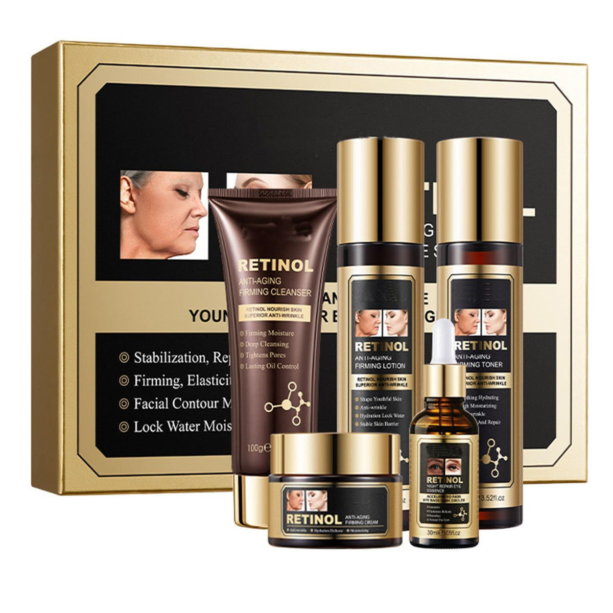 Generic Retinol Skin Care Set,5Pcs Anti Aging Skin Care Sets for Women, Face Routine Set for Teenage Girls,Include Retinol Cleanser, Toner, Lotion, Face Serum, Moisturizer Cream