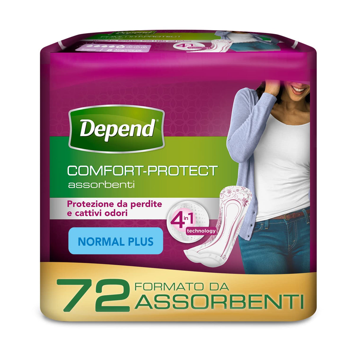 Depend Normal Plus Pads for Women - 72 Pads