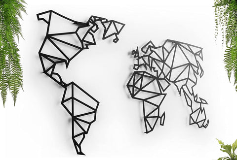 keluly World Map Steel Wall Decoration, Black