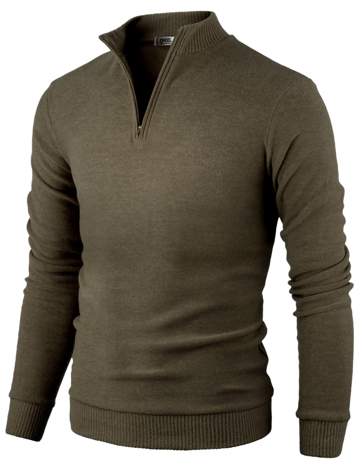 Ohoo Men's Slim Fit Quarter-Zip Polo Pullover Casual Mock Neck Cable Knit Sweater / DCP203-BROWN-M