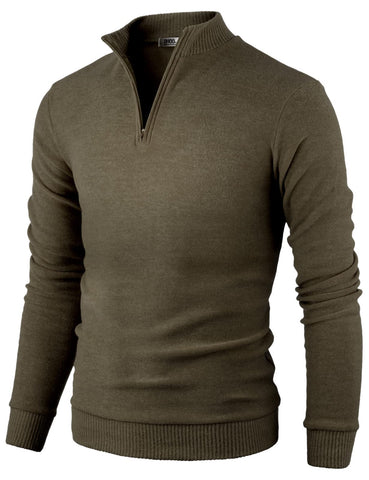 Ohoo Men's Slim Fit Quarter-Zip Polo Pullover Casual Mock Neck Cable Knit Sweater / DCP203-BROWN-M