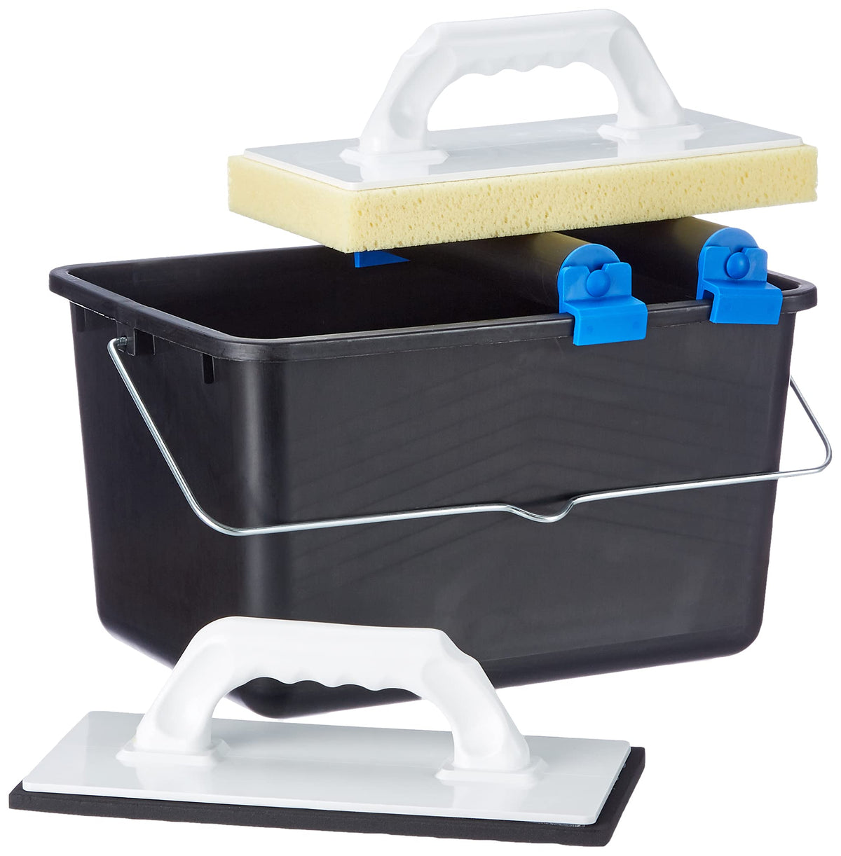 Top Deal 1801673 Blue Suki Tile Cleaning Set 5 Pieces with Double Wheels Attachment, 1 Tile Wash Float, 1 Plastic Float with Cellular, 1 Bucket 12 litres, Black
