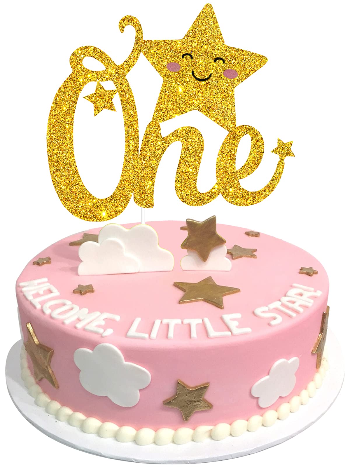 Twinkle Twinkle Little Star One Cake Topper - Star Happy 1st Birthday Gold Glitter Cake Topper - Little Star Party Cake Topper
