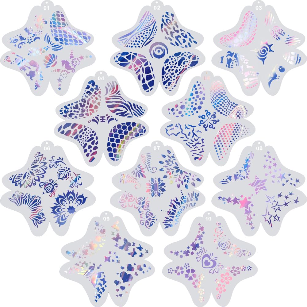 GORGECRAFT 10Pcs Face Paint Stencils Plastic Body Facial Eyes Clover Plant Leaves Star Painting Stencil Reusable Hollow Tattoo Face Tracing Templates for Halloween Party Makeup Holiday Drawing Art DIY