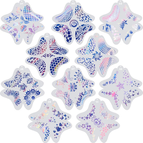 GORGECRAFT 10Pcs Face Paint Stencils Plastic Body Facial Eyes Clover Plant Leaves Star Painting Stencil Reusable Hollow Tattoo Face Tracing Templates for Halloween Party Makeup Holiday Drawing Art DIY