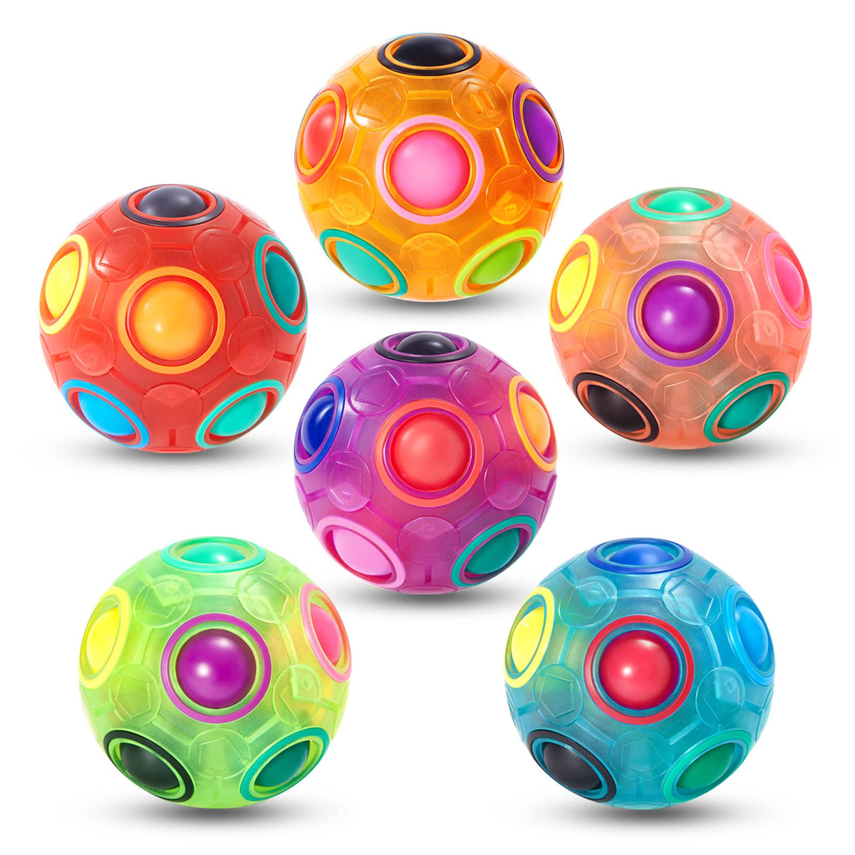 Vdealen Puzzle Ball 3D Puzzle Fidget Ball, Fun Rainbow Puzzle Ball Stress Reliever Fidget Toy Gift for Children Teens & Adults (Orange, Red, Pink, Purple, Green, Blue)