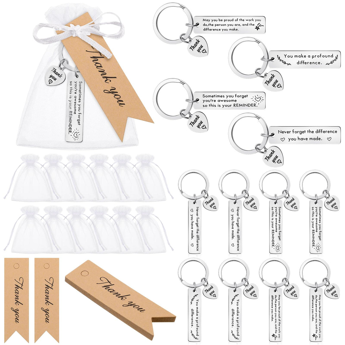 Photect 12 Sets Gifts for Graduation Colleagues Teacher Thank You Appreciation Gift Include 12 Pcs Stainless Steel Inspirational Keychain 12 Pcs Cards 12 Pcs Organza Bags for Coworker Nurse Gifts