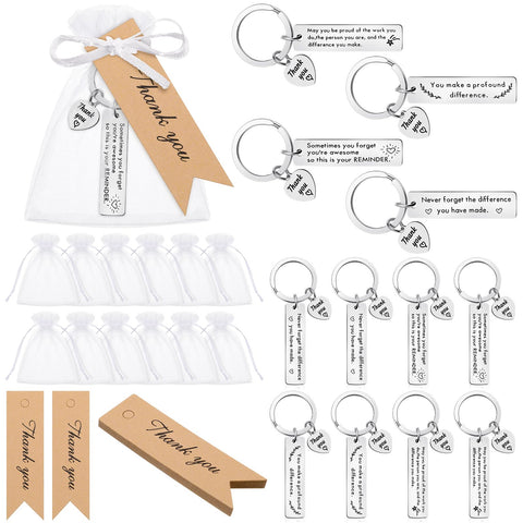 Photect 12 Sets Gifts for Graduation Colleagues Teacher Thank You Appreciation Gift Include 12 Pcs Stainless Steel Inspirational Keychain 12 Pcs Cards 12 Pcs Organza Bags for Coworker Nurse Gifts