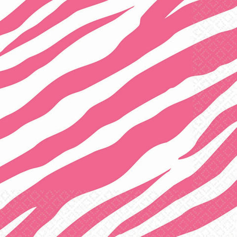 Amscan Decorative Bright Zebra Party Beverage Paper Napkins (16 Pack), 5 x 5, Pink