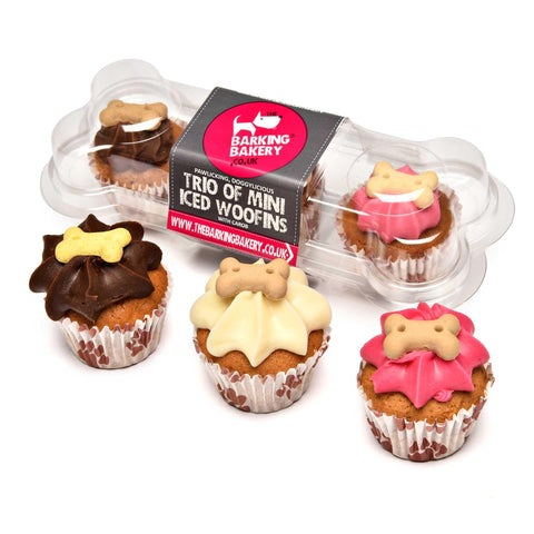 DOG TREATS Trio Mini Iced Woofin. Dog Birthday Cake For Dogs/Puppy. Small Biscuits/Ice Cake Treats. Dog Training Treats/Puppy Training Treats. Bakery Fresh Dog Treat Made In UK By The Barking Bakery.