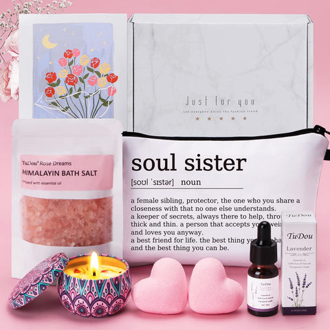 Birthday Pamper Gifts for Sister, Personalised Sister Gifts from Sister Brother Best Friend, Unique Self Care Package Relaxation Spa Pamper Box for Big/Little Sister, Soul Sister Gift Ideas for Women