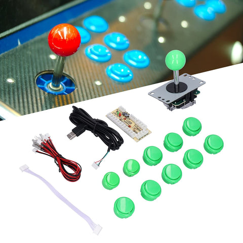 Hilitand Arcade Game Joystick Kits DIY Parts Delay USB Encoder + 8 Way Joystick + 10x Push Buttons for Arcade PC Game DIY Projects(green)