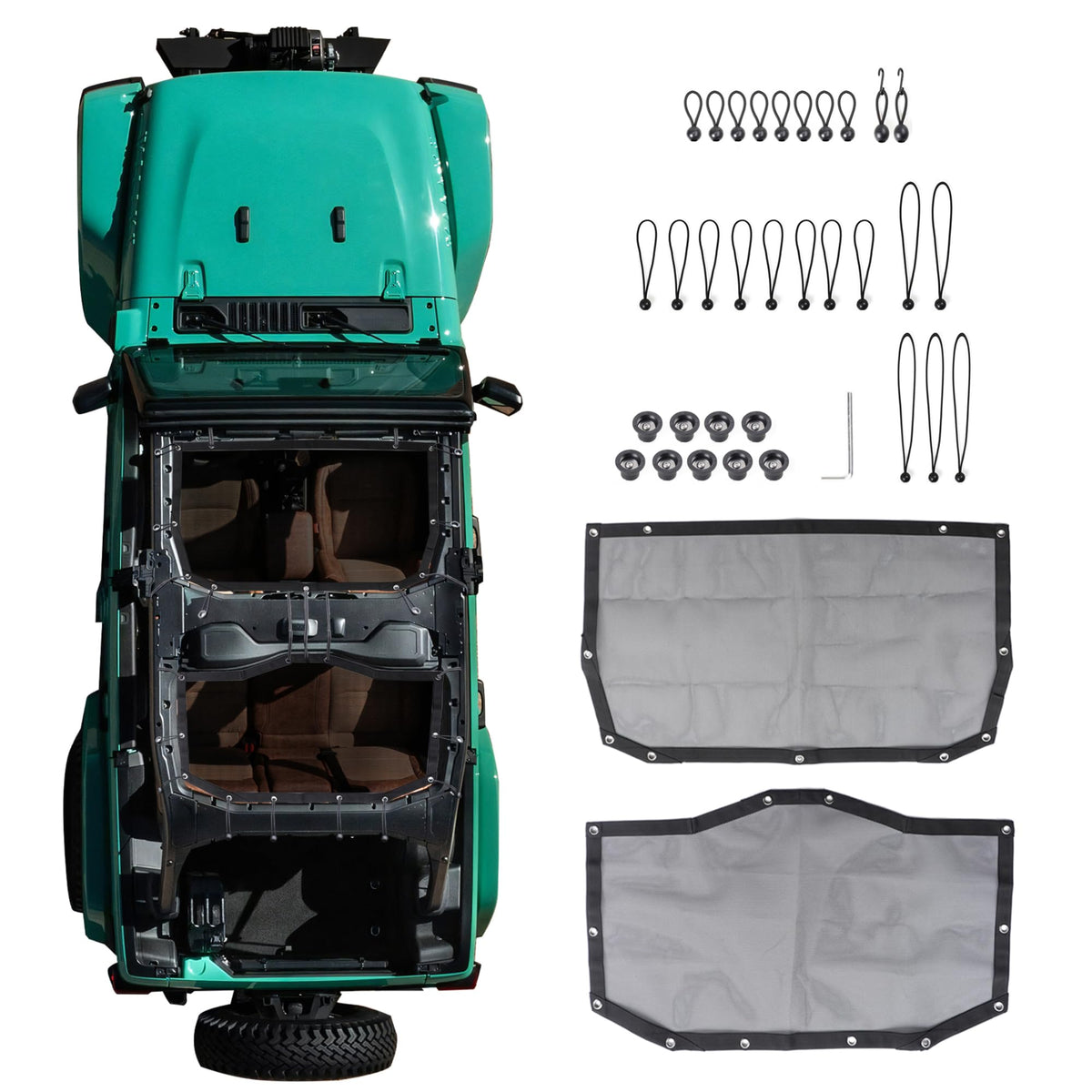 RERPRO Sunshade Compatible with 2024 Jeep Wrangler JL 4 Door 4XE Hard Top Accessories Front Rear Sun Shade Soft Mesh Top Bimini Roof Bikini Cover, Keep Airbag Function, Front Rear Door Black