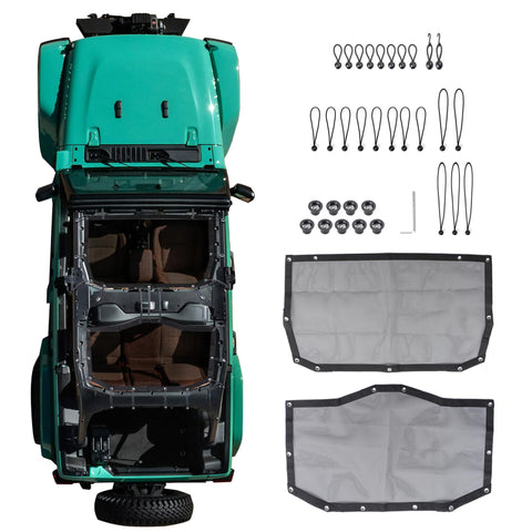 RERPRO Sunshade Compatible with 2024 Jeep Wrangler JL 4 Door 4XE Hard Top Accessories Front Rear Sun Shade Soft Mesh Top Bimini Roof Bikini Cover, Keep Airbag Function, Front Rear Door Black
