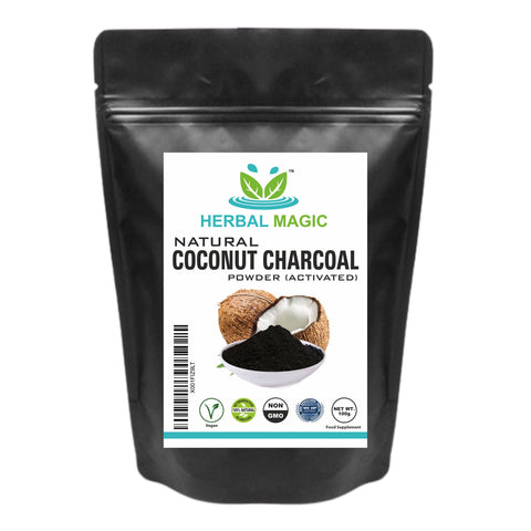 Herbal Magic Activated Coconut Charcoal Powder Food Grade Quality Excellent Detoxifying, Cleansing Properties Naturally Supports Skin, Body Care & Oral Care,UKAS LAB Tested in The UK-100g
