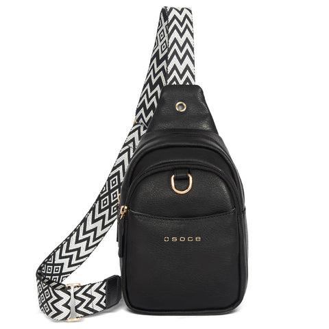 OSOCE Crossbody Bag for Women Leather Sling Belt Bag Small Shoulder Chest Bag Purses with Adjustable Guitar Strap Phone Cable Hole Fanny Pack Boho Style Cross Body Bags with for Ladies Shopping Travel