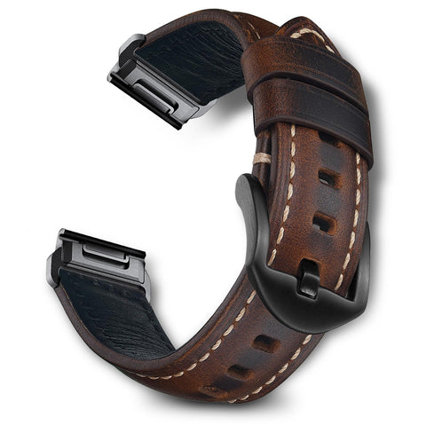 RoYiio Strap for Garmin Enduro 3 Band Fenix E 47mm Fenix 8 47mm 51mm Epix/Quatix Marq Series, Comfortable Durable, Oil Wax Leather Replacement Strap QuickFit 22mm - Dark Brown