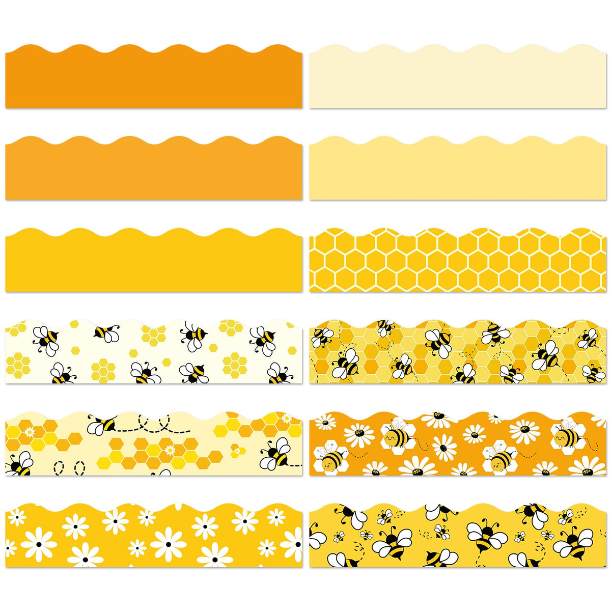 JarThenaAMCS 137.8Ft Summer Bulletin Board Borders Yellow Bee Flower Honeycomb Self-Adhesive Border Trim for Summer Bee Day School Classroom Office Decoration
