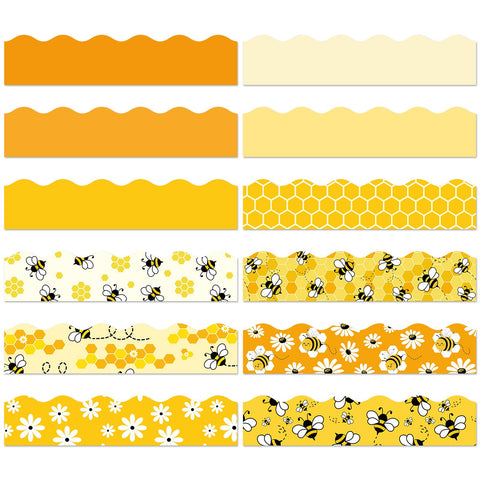 JarThenaAMCS 137.8Ft Summer Bulletin Board Borders Yellow Bee Flower Honeycomb Self-Adhesive Border Trim for Summer Bee Day School Classroom Office Decoration