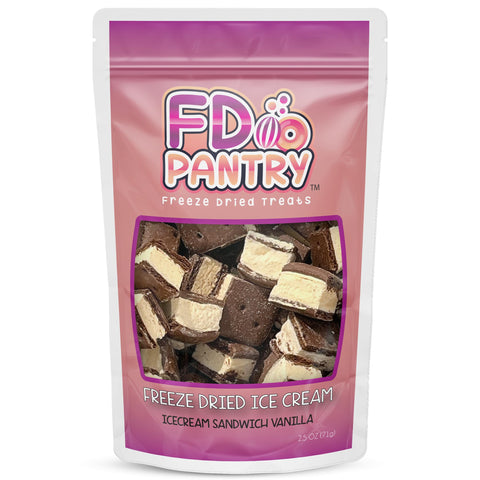 Freeze Dried Ice Cream Sandwich Bites - Vanilla - Crunchy & Sweet Snack 2.5oz Astronaut Space Ice-Cream Pack Dehydrated Resealable Gift Bag