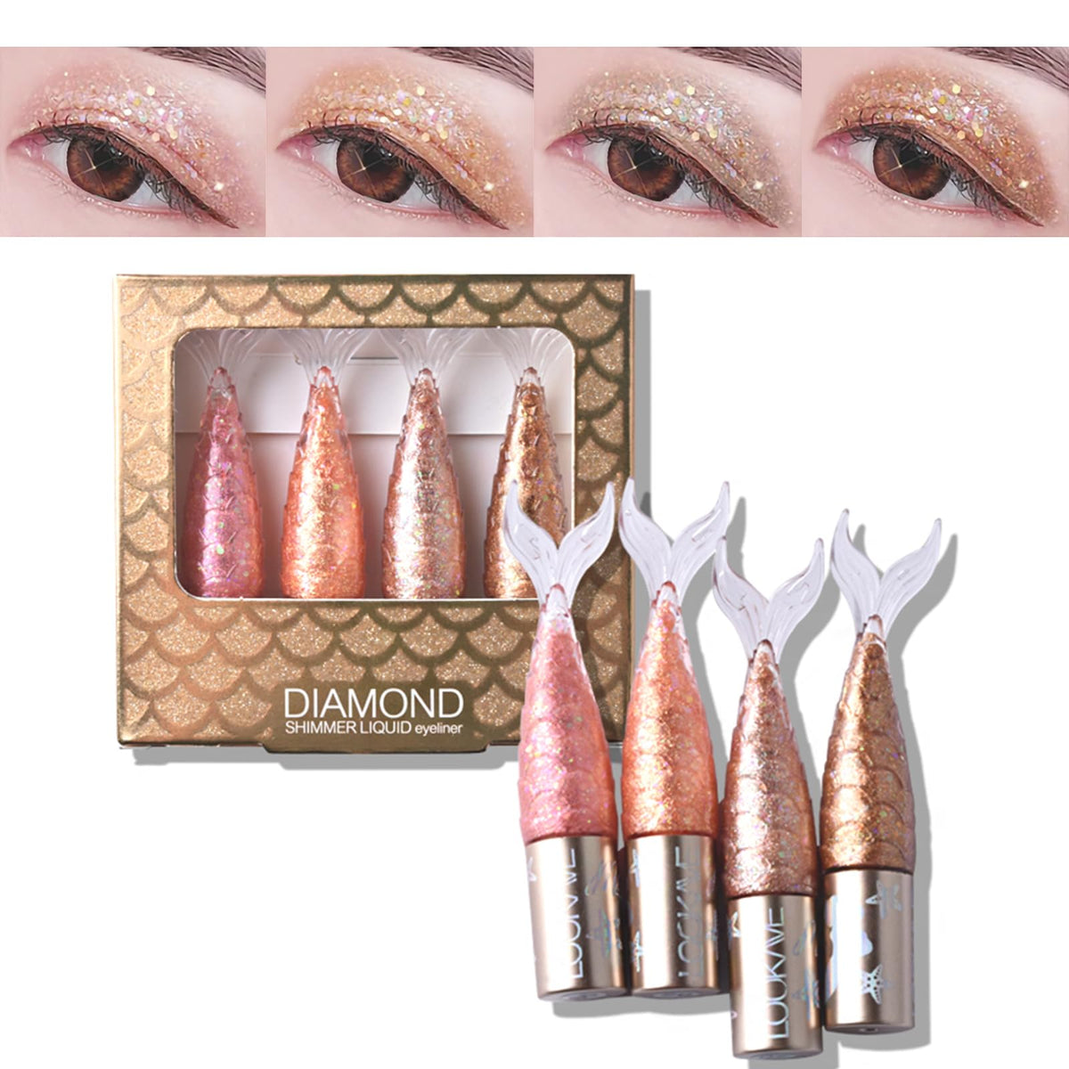 Glitter Eyeshadow Eyeliner Liquid, 4 Colors Metallic Glow Eyeshadow Liquid Mermaid Eyeliner Liquid, Sweatproof Shimmering Diamond Eyeshadow Liquid, Long Lasting Quick-Drying Make Eyes Sparkle (B)