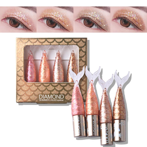 Glitter Eyeshadow Eyeliner Liquid, 4 Colors Metallic Glow Eyeshadow Liquid Mermaid Eyeliner Liquid, Sweatproof Shimmering Diamond Eyeshadow Liquid, Long Lasting Quick-Drying Make Eyes Sparkle (B)