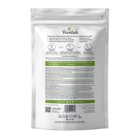 Westlab - Reviving Epsom Salt - 2kg Resealable Pouch - 100% Natural, Pure & Unscented Mineral Salts - Supports Sleep and Relieves Aching Muscles (Packing may vary).