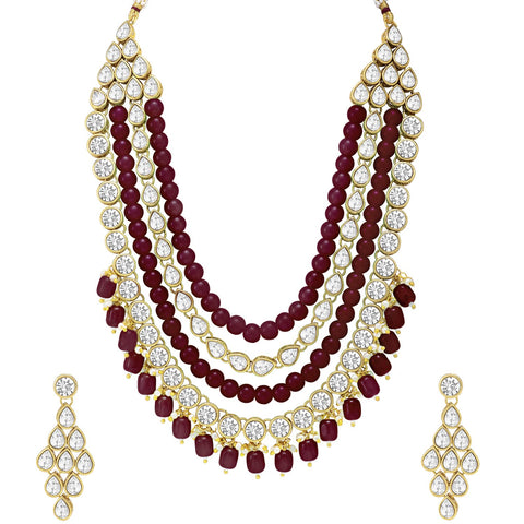 Aheli Maroon Gold Plated Kundan Long Necklace Earring Indian Traditional Jewelry Set Gift for Women