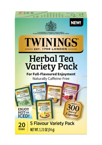 Twinings Herbal Tea Variety Pack, 20 Count (Pack of 6), Formerly Assorted Herbal, Includes 5 Flavours, Naturally Caffeine-Free, Enjoy Hot or Iced | Packaging May Vary