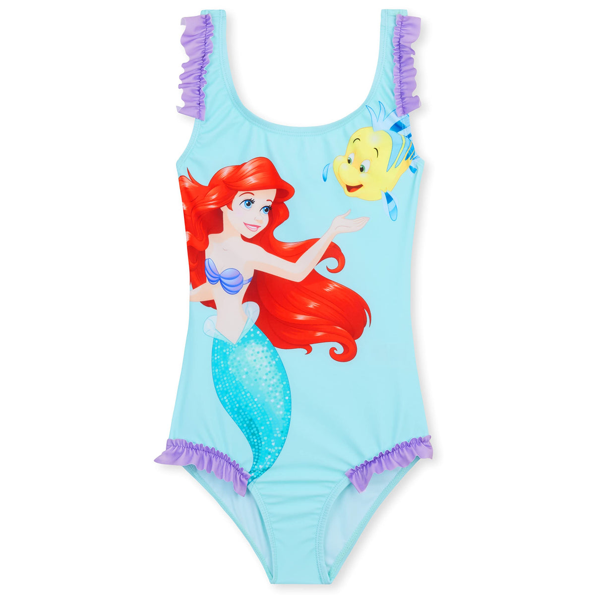 Disney Girls One Piece Swimsuit Comfortable Stretchy Swimsuit - Girls Gifts (Light Blue Ariel, 2-3 Years)