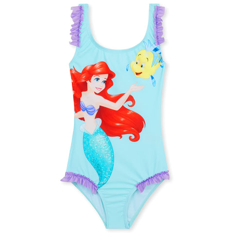 Disney Girls One Piece Swimsuit Comfortable Stretchy Swimsuit - Girls Gifts (Light Blue Ariel, 2-3 Years)