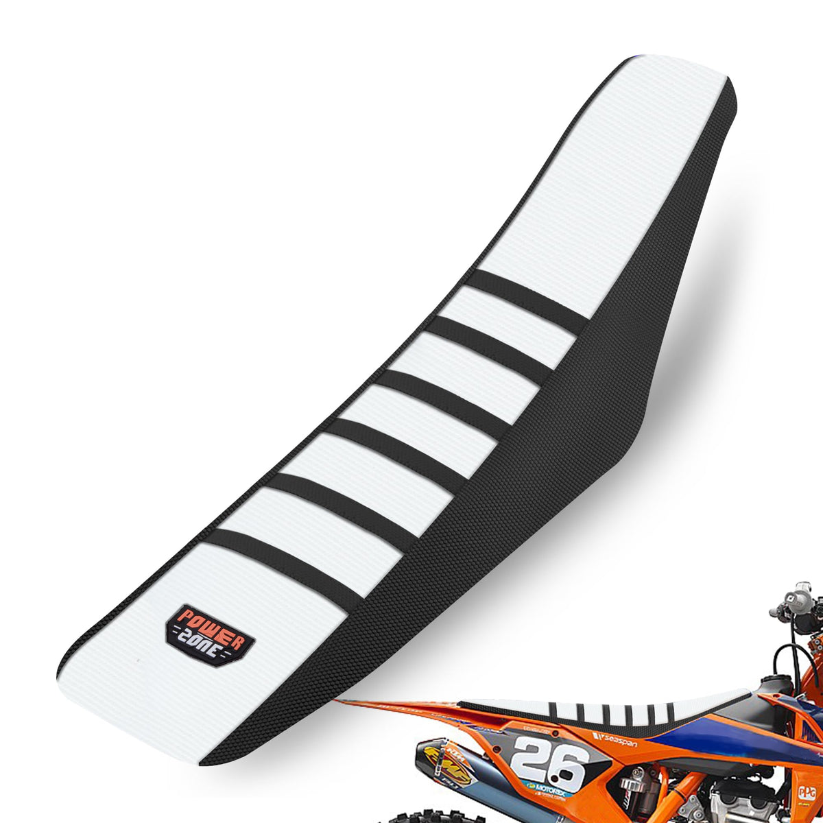MCHMFG Universal Ribbed Dirt Bike Seat Cover - Gripper Soft Seat Cover for Most Dirt Pit Bike Motorcycle Black-White, MCHST-002-WH