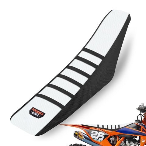 MCHMFG Universal Ribbed Dirt Bike Seat Cover - Gripper Soft Seat Cover for Most Dirt Pit Bike Motorcycle Black-White, MCHST-002-WH