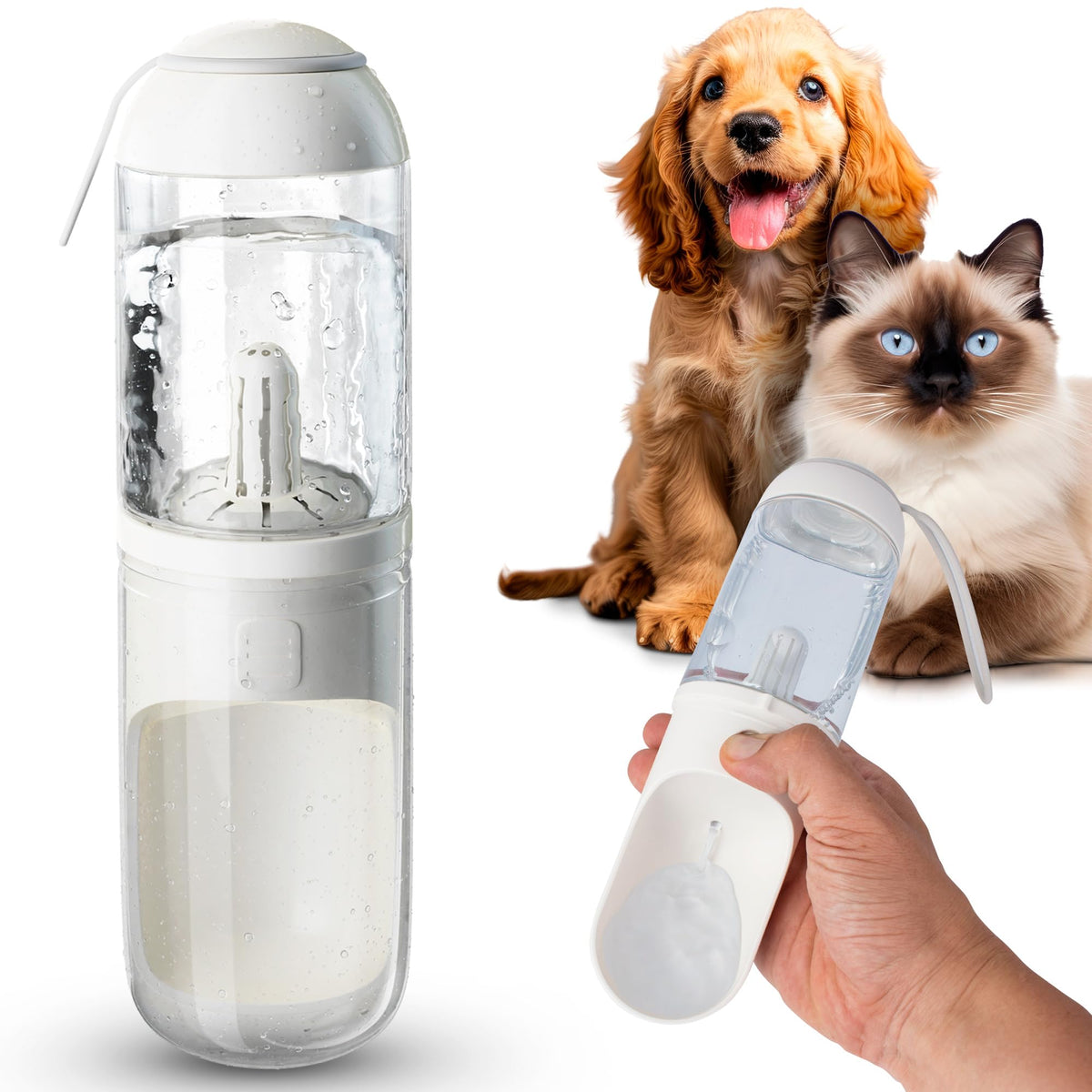 ABC Portable Dog Water Bottle Dispenser 360ml, White Travel Dog Water Bottle for Hiking Portable Pet Water Bottle Travel, Portable Water Bowl for Dog Bottle Water Dispenser 200g