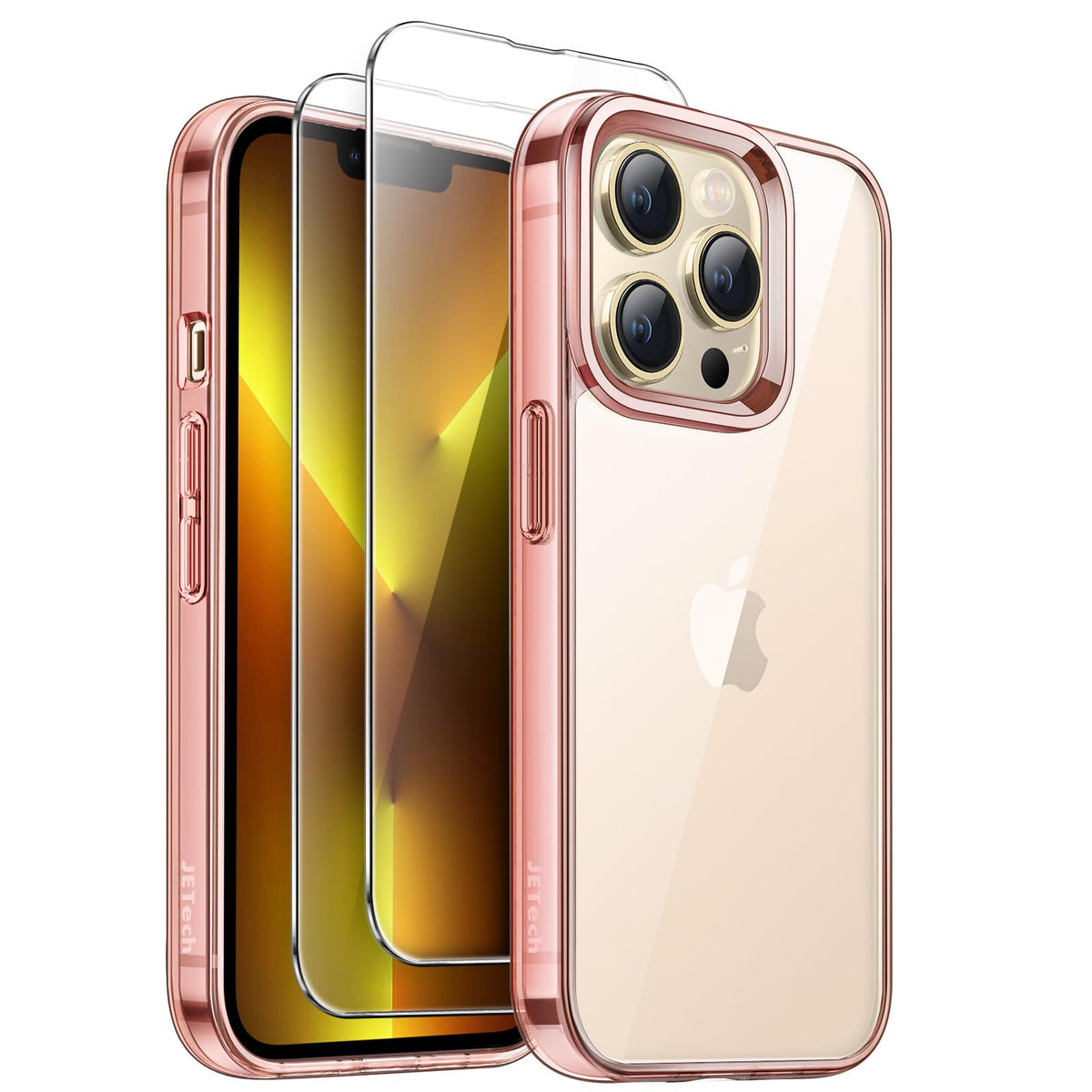JETech 2 in 1 Case for iPhone 13 Pro Max 6.7-Inch, with 2-Pack Screen Protector, Non-Yellowing Shockproof Bumper Phone Cover, Full Coverage Tempered Glass Film (Rose Gold)