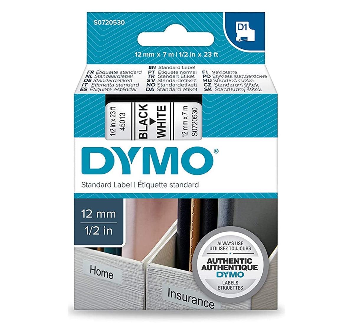 Dymo D1 Label 45013 12 mm Black/White