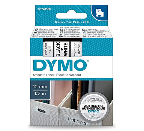 Dymo D1 Label 45013 12 mm Black/White