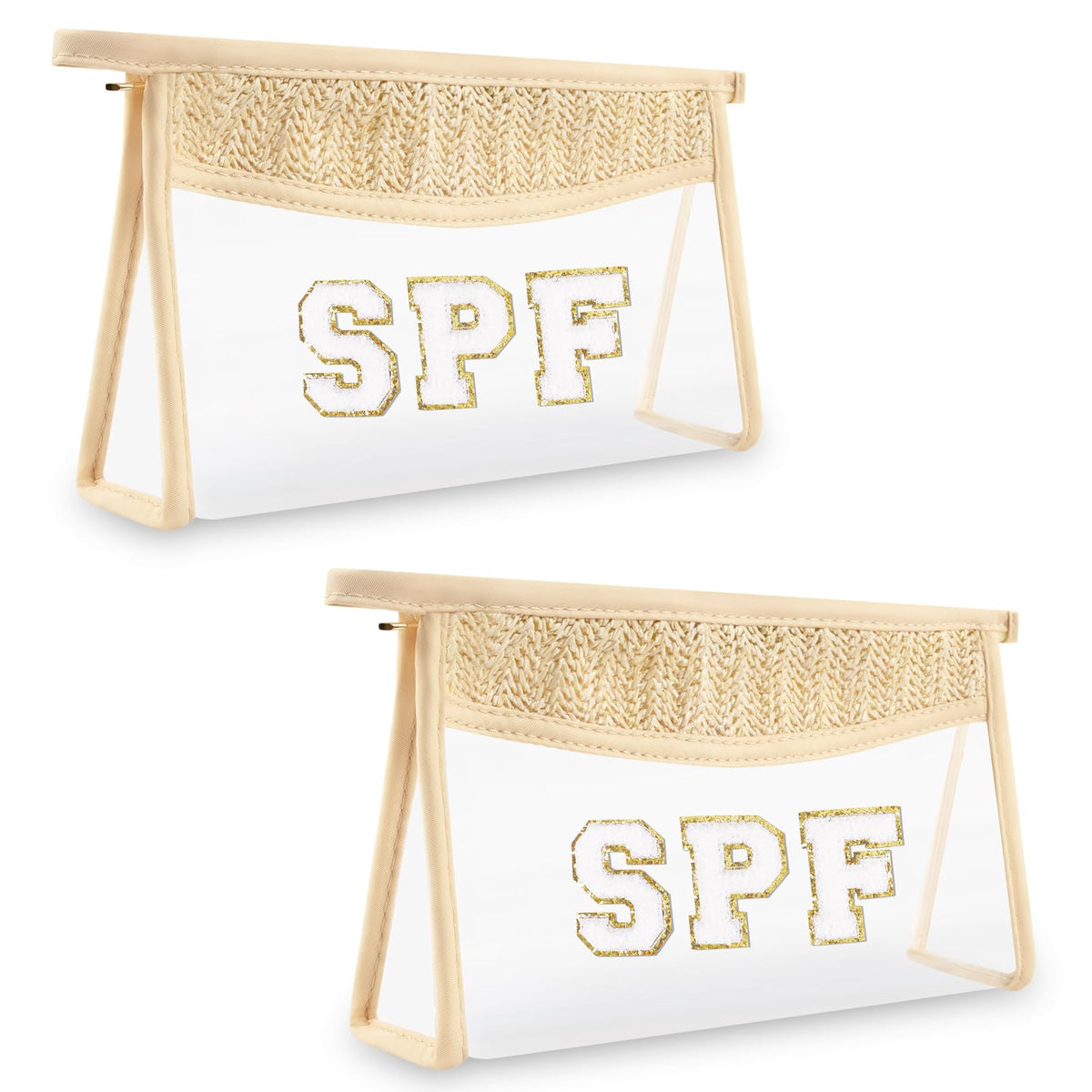 izuzta Boho Clear Makeup Letter Patch Makeup Bag Pouch for Women Girls, 2 Pcs SPF