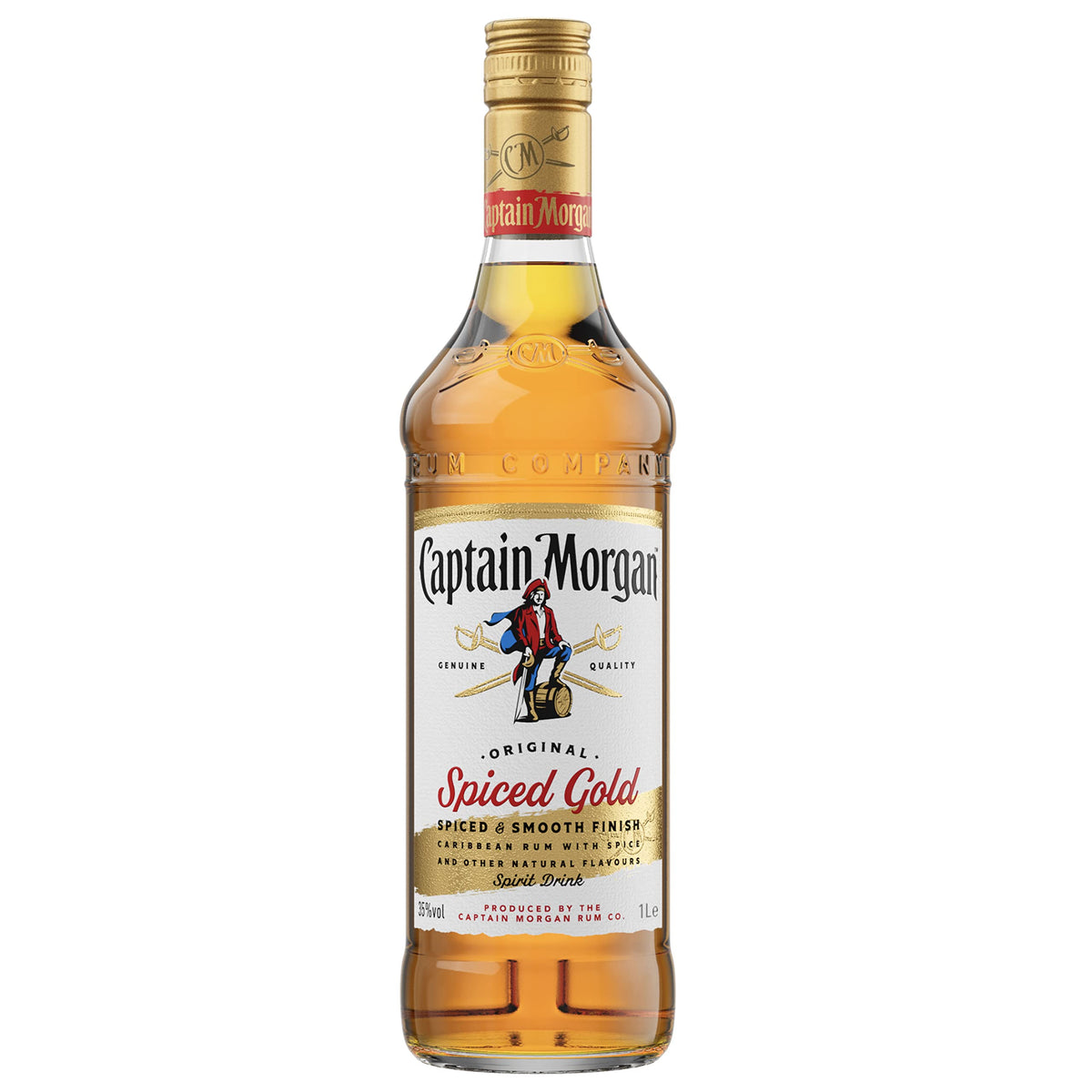 Captain Morgan Original Spiced Gold | 35% vol | 1L | Caribbean Rum Based Spirit Drink with Spice | Vanilla Flavours & Brown Sugar | Recommended for Drinks or a Spiced Rum Cocktail