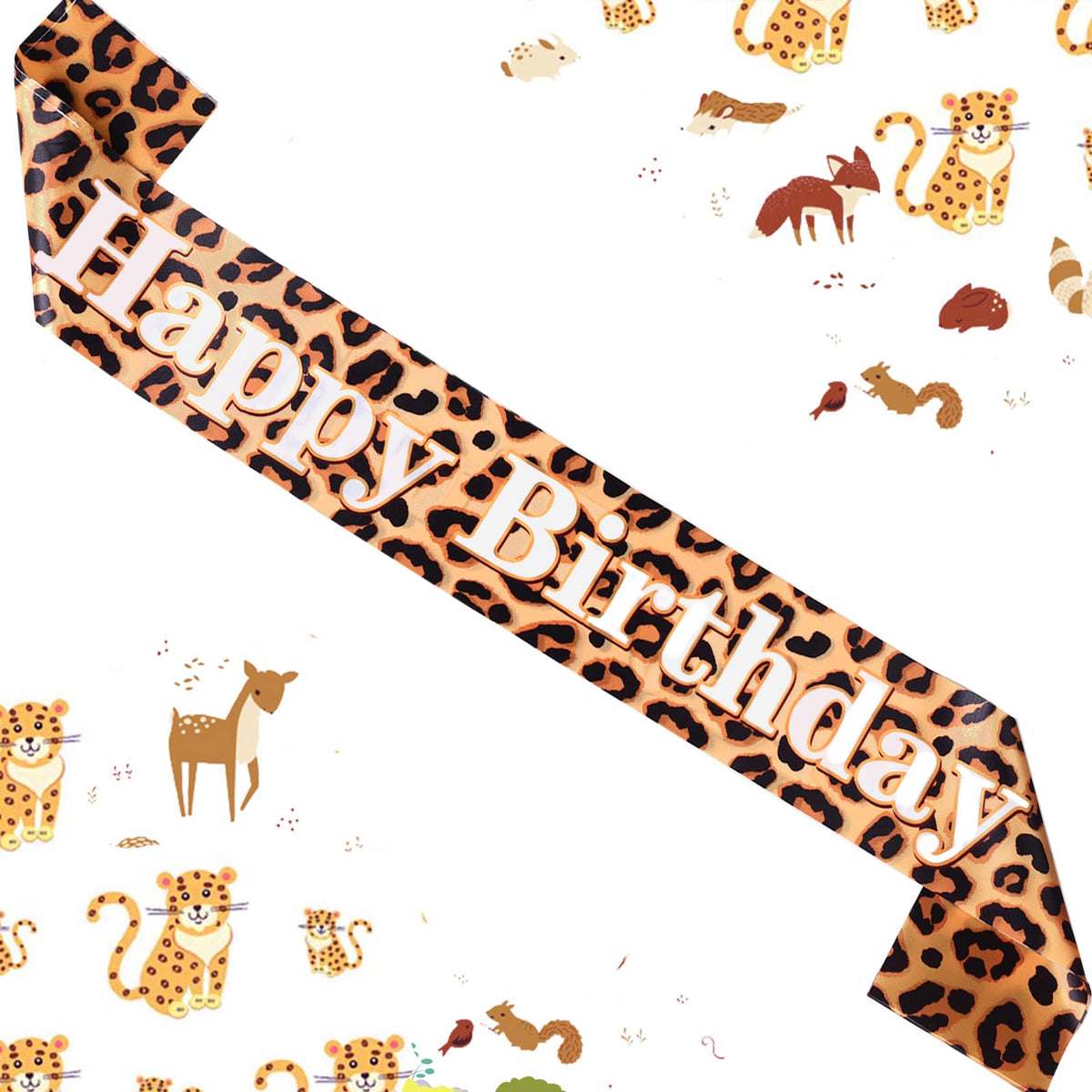 Balterever Leopard Cheetah Happy Birthday Sash Leopard Birthday Party Favor Leopard Cheetah Birthday Party Decorations Leopard Print Birthday Party Supplies