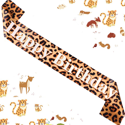 Balterever Leopard Cheetah Happy Birthday Sash Leopard Birthday Party Favor Leopard Cheetah Birthday Party Decorations Leopard Print Birthday Party Supplies