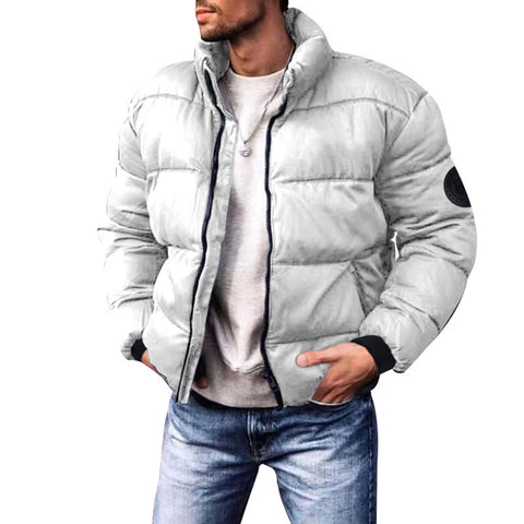 Jueshanzj Men's winter cotton coat winter jacket stand-up collar cotton jacket thickened jacket Grey M