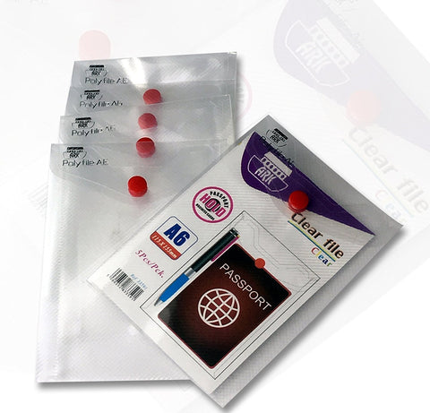 ARK Carry File A6 Popper Wallet File with Press Stud - Clear, Pack of 5-33591.1