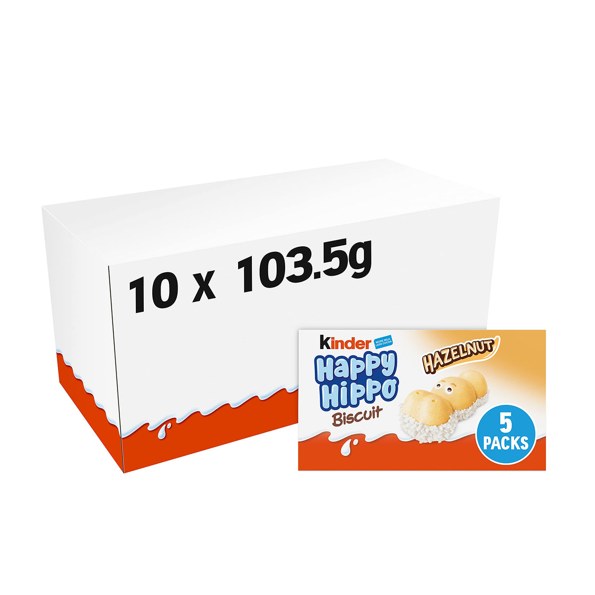 Kinder Happy Hippo Hazelnut Biscuit Bars, Bulk Chocolate Gift, Crispy Wafer with Milk Chocolate and Hazelnut Filling, Pack of 10 x 103.5g