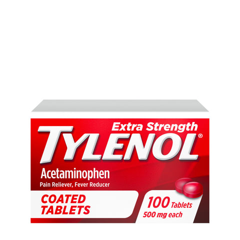 Tylenol Extra Strength Pain Relief Coated Tablets for Adults, 500mg Acetaminophen Pain Reliever and Fever Reducer per Tablet for Minor Aches, Pains, and Headaches, 100 ct