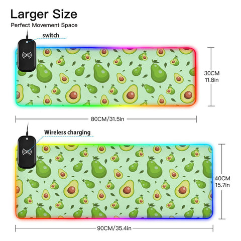 Avocados Wireless Charging Mouse Pad for Mobile Phone Extra Large Gaming Mousepad with 13 Lighting Modes Keyboard Mat for MacBook PC Laptop Desk Office Home Gaming